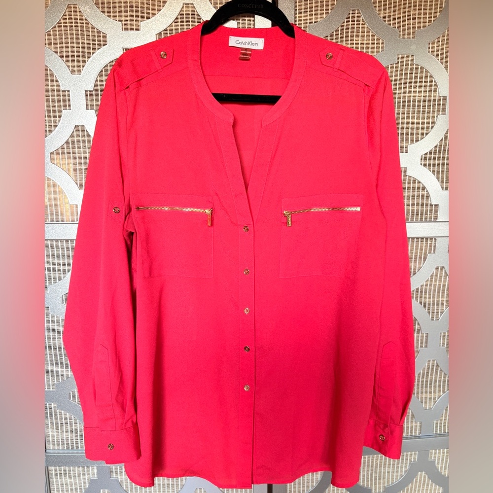 Calvin Klein Vibrant Pink Blouse with Gold Zippers